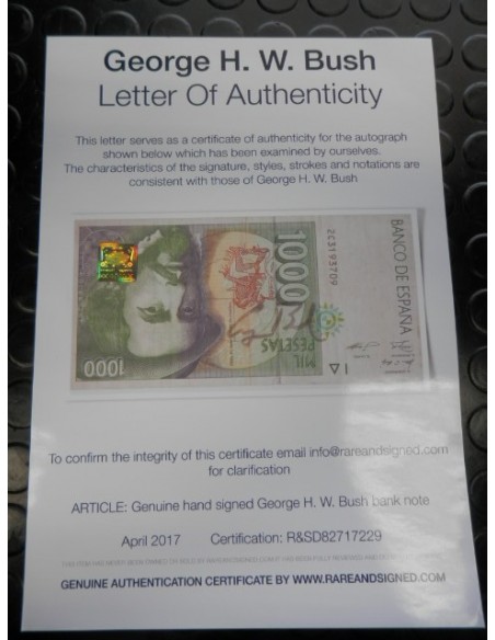 George Bush autógrafo senior en el billete de 1000 pesetas_cash creator_segunda mano-raro